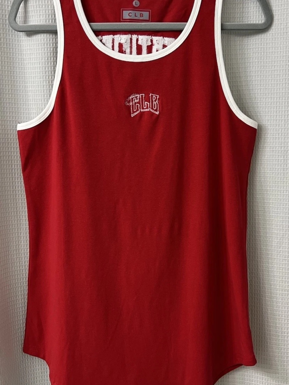 CLB Certified Lifters Brand Red Embroidered White Trim Tank Top Sz L